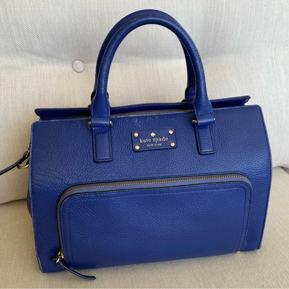 GENTLY LOVED Kate Spade blue pebble grain leather satchel with shoulder strap - Picture 2 of 12